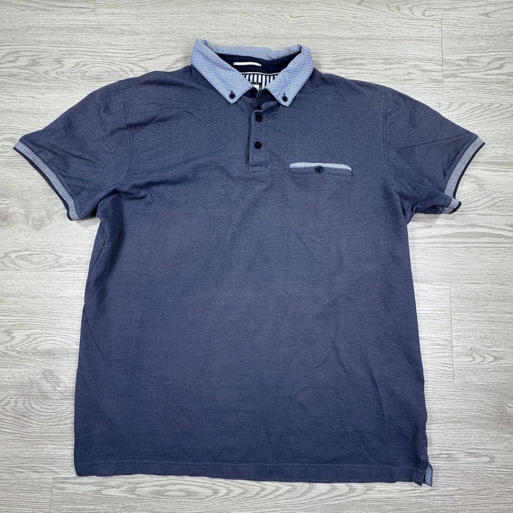 Cactus Man Men's Polo Shirt Ricky Singh Navy Blue Large Patterned Trim Pocket
